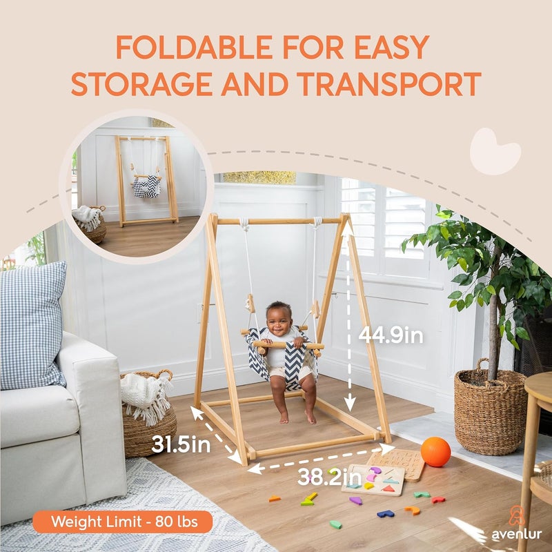 Avenlur Spruce Baby and Toddler Foldable Swing Set with Stand - Premium Montessori, Waldorf Style Self-Standing Indoor Swingset for Children 6m to 3 Yrs - Perfect for Home, Child Day Care, & Preschool - Image 2